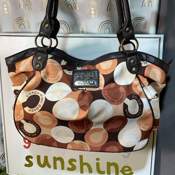 Coach Handbags - Coach Multicolor Circle Print Shoulder Bag - Brown/Tan/Cream/White